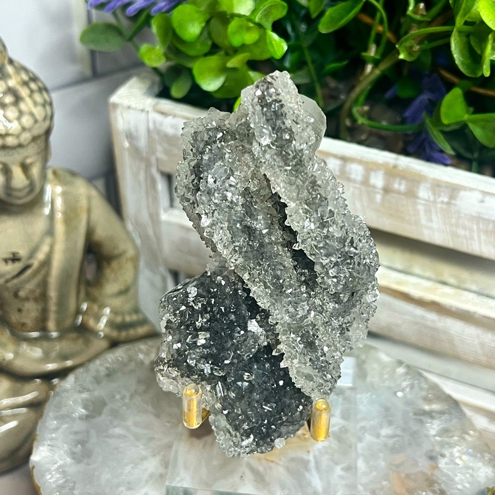 Apophyllite on Black Chalcedony/Stalactite Gem Rock